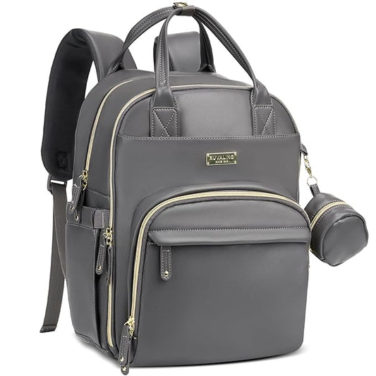 RUVALINO Diaper Bag Backpack, Multifunction Travel Baby Diaper Bag with Changing Pad, Insulated Bottle Holders & Pacifier Case, Large Capacity,Waterproof, Iron Gray