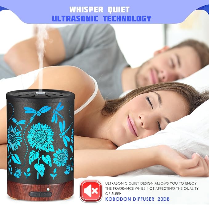 Essential Oils Diffuser,Christmas Aromatherapy Diffuser,Birthday Gifts for Women Mom Grandma,Metal Cool Mist Humidifier with 7 Colors Lights Waterless Auto Off Air Diffusers (Sunflower)