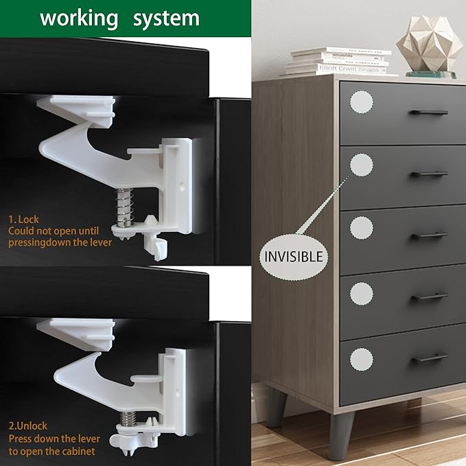 20 Pack Cabinet Locks Child Safety Latches - Vmaisi Baby Proofing Cabinets Drawers Lock - Upgraded Stronger Adhesive Easy Installation - No Drilling