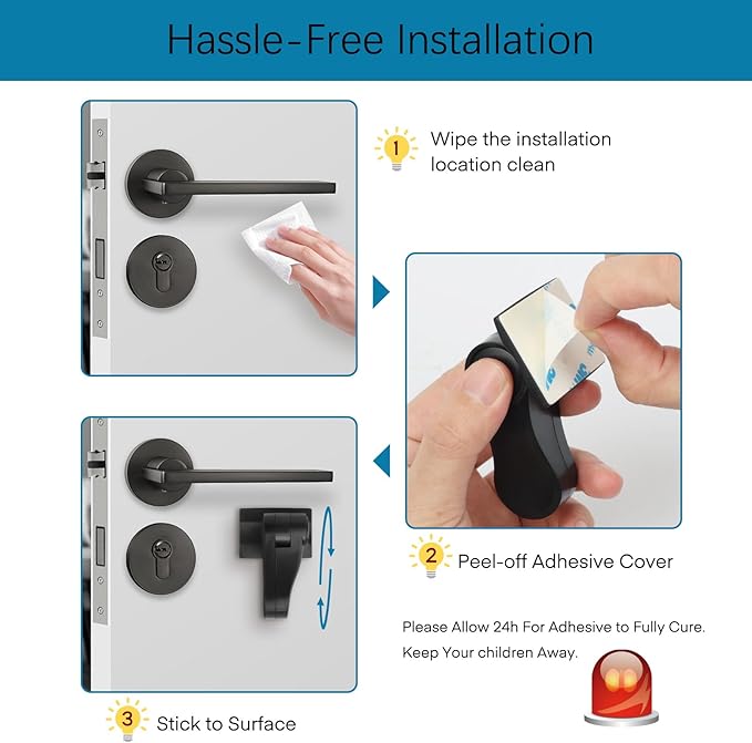 Child Proof Door Lever Lock - 3 Pack - Door Locks for Kids Safety - Door Knob Child Proof - Baby Proofing 3M Adhesive - Door Handle Child Proof - Baby Safety Locks for Toddlers - Black