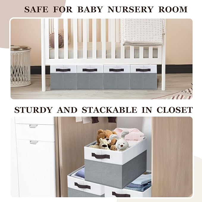 Criusia 4 Pack Large Storage Baskets for Shelves | Fabric Closet Organizers and Storage Bins with Handles Home Organization | Decorative Collapsible Baskets for Organizing Clothes Toy Nursery 14"x10"