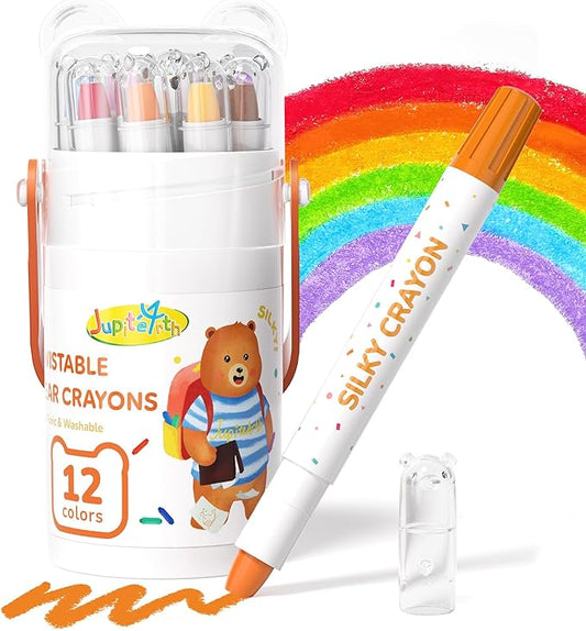 12 Color Twist Crayons for Toddlers 1-3 and Kids 4-8, Non-Toxic Washable Crayons 2-4, Ultra-Silky Easy-Grip Art Supplies, Ideal Coloring Gift for Boys and Girls