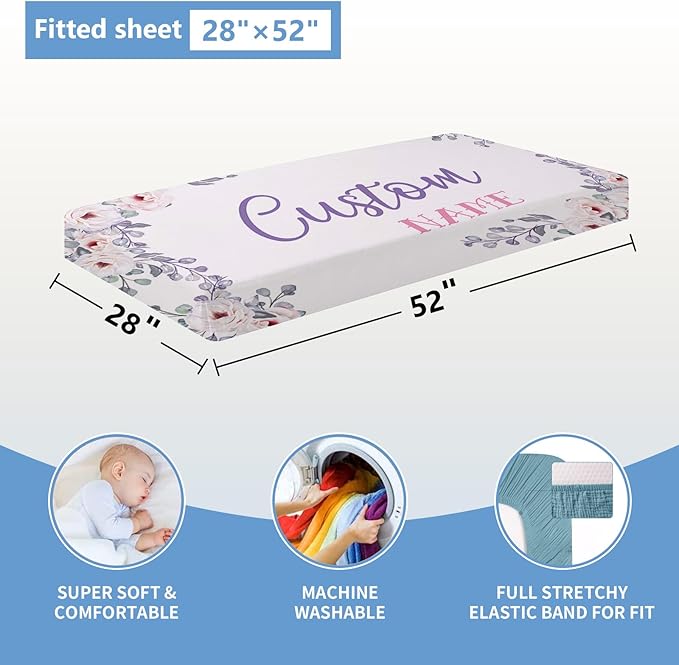 Personalized Baby Bedding Set, 5 Pcs Custom Baby Crib Set with Name, Soft Flannel Rainbow Crib Bedding Set for Girls, Double Layer Nursery Bedding Set, Infant Toddler Bedding Set Parents Gift