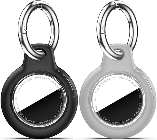 Upgrade Waterproof 2 Pack Airtags Holder with Apple Airtags Keychain, Hard PC Air Tag Case, Anti-Scratch & Shock Air tag Holder, Men's Women's Keyrings & Keychains-Black+Grey