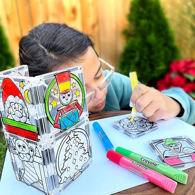 CreateOn Crayola PaintOn Holiday Magnetic Tiles, Magnetic Kids’ Building Toys, STEM Learning Travel Toys for Boys and Girls, 18-Piece Set