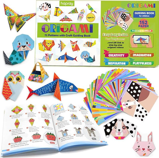 hapray Origami Kit for Kids Ages 5-8 8-12, with Guiding Book, 152 Paper with 72 Patterns, DIY Art and Craft Projects, Beginners Children's Day Gift Boy Girl