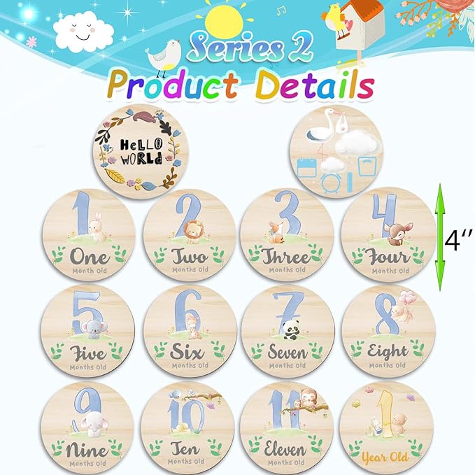 42 Designs First Year Milestones,Wooden Baby First Holiday Signs,Baby Monthly Milestone Photo Props for Newborn to Age 1,Pregnancy Baby Shower Cards (First Holiday Milestone)
