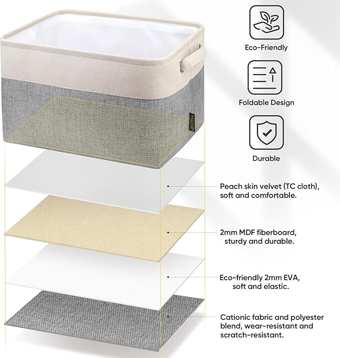 BALEINE 1 Pack Fabric Storage Bins for Shelves, Linen Storage Baskets for Organizing, Decorative Closet Bins for Clothes, Home (Grey, 15''x11''x9.5'')
