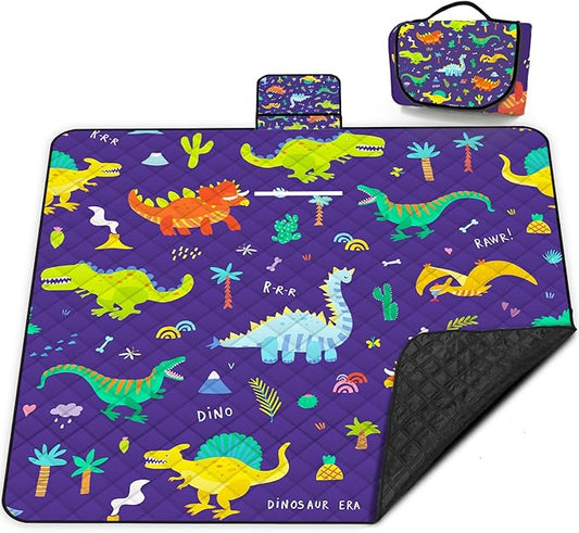 Extra Large Picnic Blanket Waterproof,80"x 80"Foldable Machine Washable Beach Blankets,Outdoor Blanket for 6-8 Adults,Picnic Mat Suitable for Indoor Crawling,Park Beach,Camping,Hiking,Travel（Dinosaur)