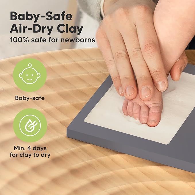Baby Hand and Footprint Kit - Clay Handprint Keepsake Frame, Newborn Nursery Picture Frame, Personalized New Mom Gifts for Baby Shower & Registry (Gunmetal Gray)