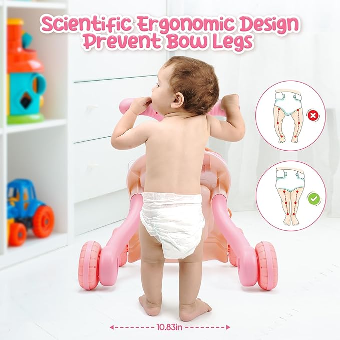 CUTE STONE 2-in-1 Baby Walker for Girls, Toddlers Learning Walker, Early Educational Push Walking Toys with Detachable Activity Center for Infants 12+ Months