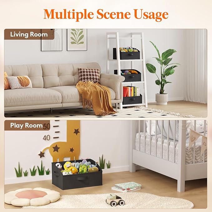 Lifewit Storage Baskets for Shelves, 6 Packs Non-woven Fabric Trapezoid Closet Organizer Bins with Handles, Foldable Clothing Containers Box for Clothes, Toy, Towel, Book, DVD, Hats, Medium-Black