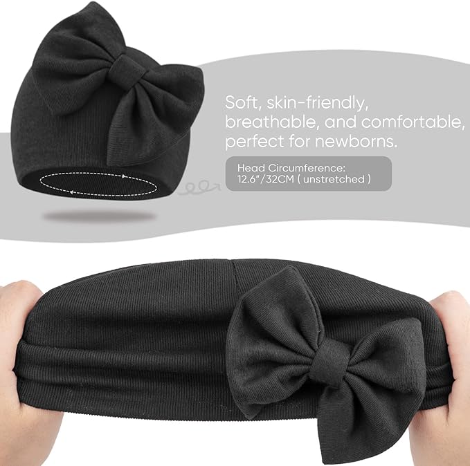 BQUBO Newborn Baby Hats Mittens Set Hospital Hat Beanie Infant Bow Hats Baby Gloves No Scratch Mittens for 0-6 Months