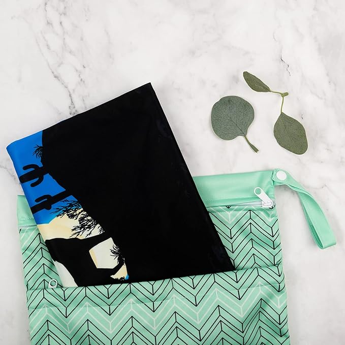 ALVABABY 2pcs Cloth Diaper Wet Dry Bags Waterproof Reusable with Two Zippered Pockets Travel Beach Pool Daycare Soiled Baby Items Yoga Gym Bag for Swimsuits or Wet Clothes LX-AMD0912