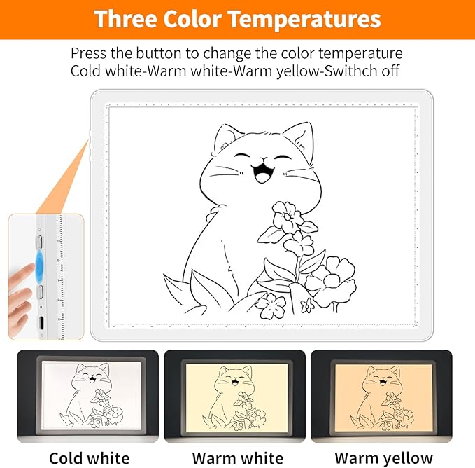 Elice Magnetic A4 Light Board with Bag for Diamond Painting, Tracing LED Light Box with Side Buttons, Super Bright Diamond Art Light Pad, Light Table for Drawing, Sketching, Weeding Vinyl - White