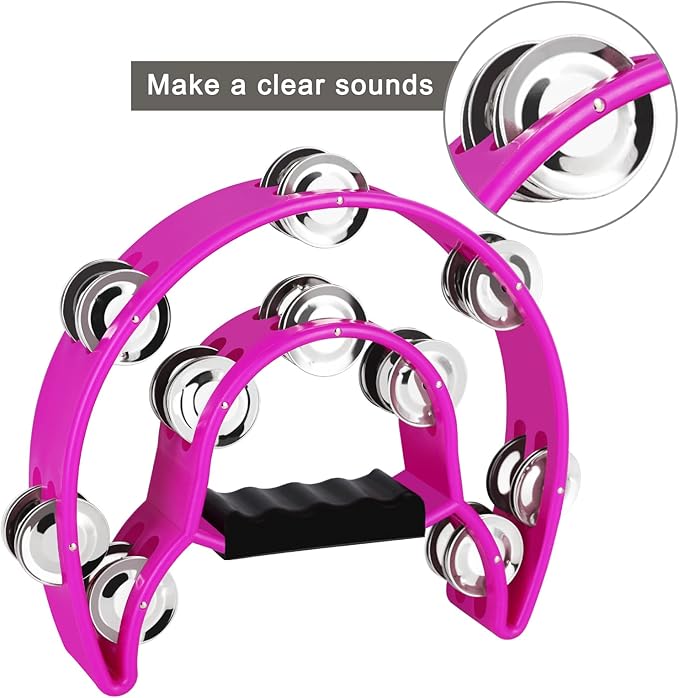 EastRock Double Row Tambourine,Metal Jingles Hand Held Percussion-Half Moon Tambourine for Adults, KTV, Party(Purple)