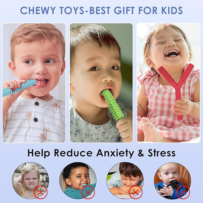 ERKOON Sensory Chew Toys for Autistic Children, 5 Pack Silicone Chewy Tube Oral Motor Tools for Sensory Kids with Autistic, Biting ADHD, SPD, Nursing Teething Toys