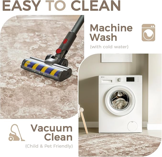 jinchan Round Rug 7ft Area Rug - Brown Vintage Floor Mat Kitchen Indoor - Washable Circle 7' Thin Floral Print Carpet Retro Farmhouse Non Slip Dining Room Living Room Bedroom Office