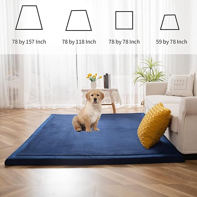 MAXYOYO Baby Play Mat, 1.2" Thick Memory Foam Soft Padded Carpet with Non-Slip Backing, 5x7 ft Japanese Tatami Rug Living Room for Kids, Toddler, Children, Nusery(Navy)