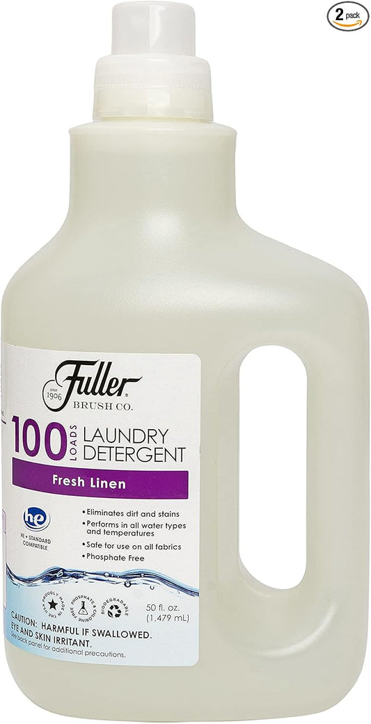 Fuller Brush 100 Laundry Detergent - Fresh Linen Scent, Skin & Color Safe Fabric Cleaner For Washing Infant/Baby Clothes, Sheets & Delicate Cloth (Pack of 2)