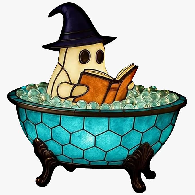 Ghost Bubble Bath Lamp, Halloween Light up Ghost Night Light, LED Flickering Nightlight, Cute Bathtub Spooky Books Nightlight for Halloween Ghost Decor