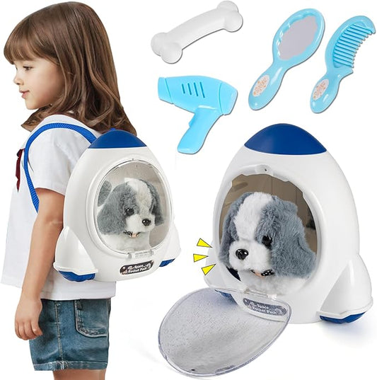 Robot Dog Toy for Kids,Electronic Pet Puppy W/Walking&Barking,Pet Care Pretend Play Set,Interactive Plush Stuffed Toys with Backpack, for Boys,Girls,Toddlers