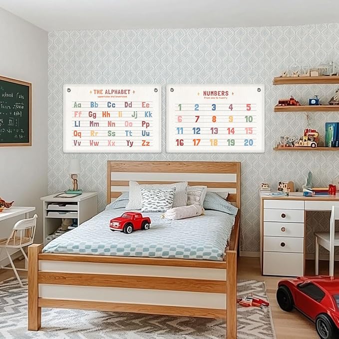 2PCS Numbers 1-20, Number Alphabet Banner Playroom Decor Wall Hanging, Educational Banner Flag, ABC Chart for Toddlers, Wall Flag Nursery Toddler Room Classroom Decor for Room