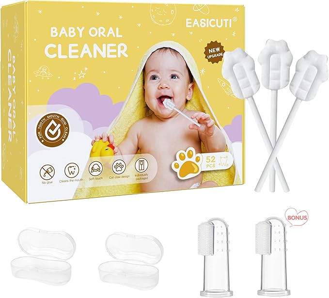 EASICUTI Upgrade Baby Tongue Cleaner, 52PCS Newborn Baby Toothbrush, Baby Oral Cleaner, Disposable Infant Toothbrush Baby Mouth Cleaner, Gum Cleaner Stick Dental Care for 0-36M+ 2 Finger Toothbrush