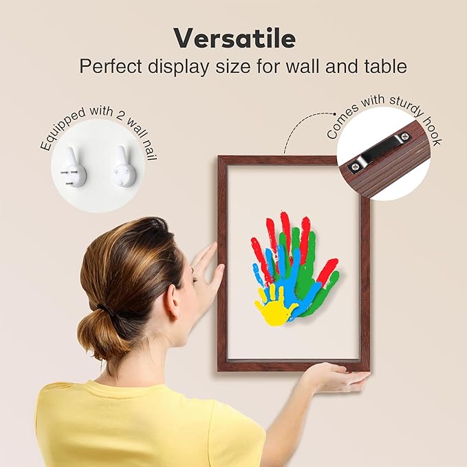 Family Handprint Kit, Hand Prints Keepsake Frame, DIY Craft Gift for New Parents & Mom & Baby, Grandparents, Mother's Day, Father's Day, Adoption Day, Anniversary, 6 Non -Toxic Paints (Walnut)