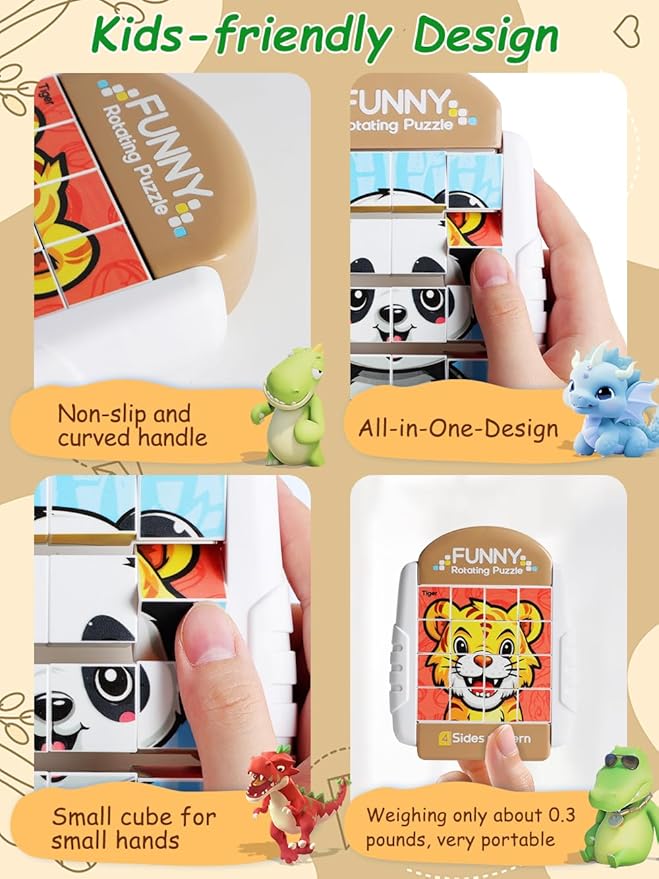 16-Piece Rotating Puzzles for Kids 4-6, Toddlers Puzzles 2-4, Road Trip, Airplane Activities Game, Travel Toys - Brain Teaser, Fine Motor Skills - Birthday Gifts Boys & Girls - Animals