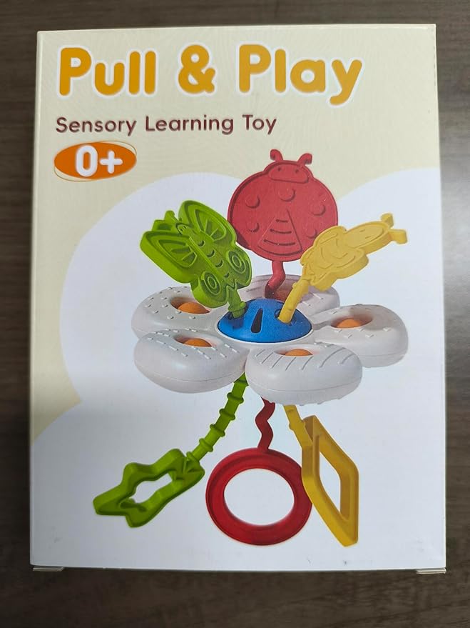 Baby Sensory Chew Toy for 6-12-18 Months, Soft Silicone Pull String Travel Toy for Car Seat & Stroller, Develops Fine Motor Skills & Vision, Early Learning Gift for Newborns and Toddlers Boys Girls