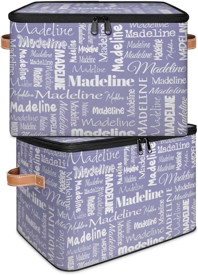 Custom Storage Basket with Name, Personalized Storage Bins with Zipper Lid, Foldable Fabric Storage Box Large capacity with Handle Haze Purple