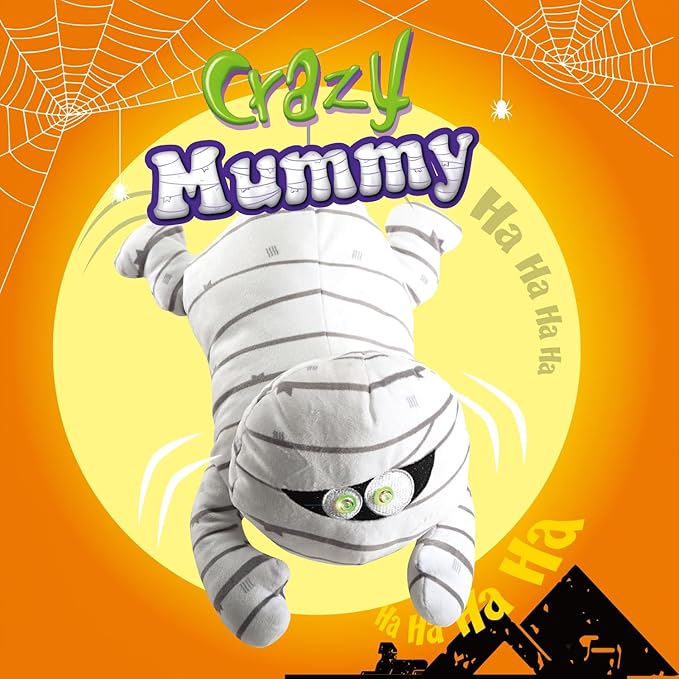 SUNLIN Interactive Halloween Mummy Cute Soft Plush Toy Gift for Adults & Kids 3+, Touch & Sound Activated Prank with Sound & Glowing Eyes, Scary Party Supplies Home Decor
