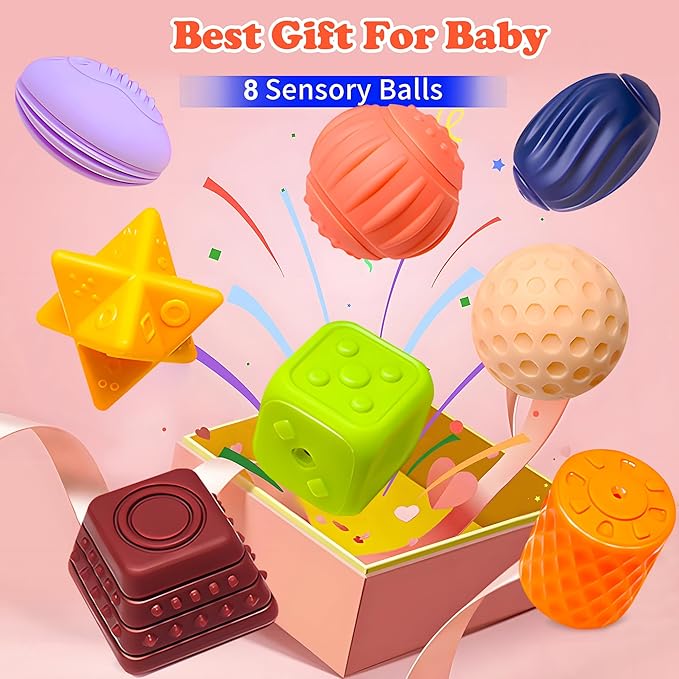 Sensory Balls for Baby, Soft Textured Multi Sensory Toys Montessori Toys for Babies Toddler Ball Toys Gift Set BPA Free Montessori Infant Baby Toys 6 to 12 Months