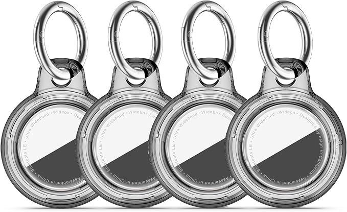 Upgrade Waterproof 4 Pack Airtags Holder with Apple Airtags Keychain, Hard PC Clear Air Tag Case, Anti-Scratch & Shock Air tag Holder, Men's Women's Keyrings & Keychains -Clear Black