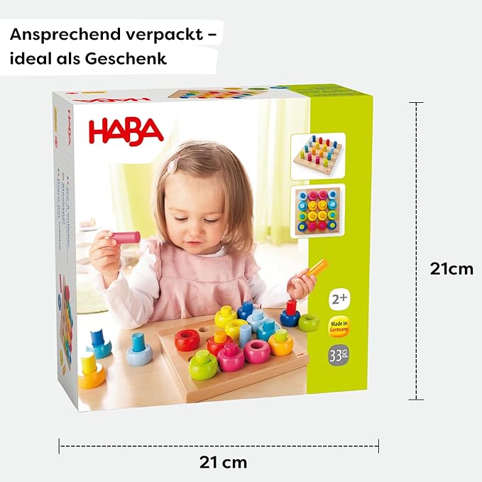 HABA Rainbow Whirls Wooden Sorting & Stacking Rings Shape Sorter, Educational Toys for 2 Year Old & Up, Color Sorting Fine Motor Toys, Made in Germany