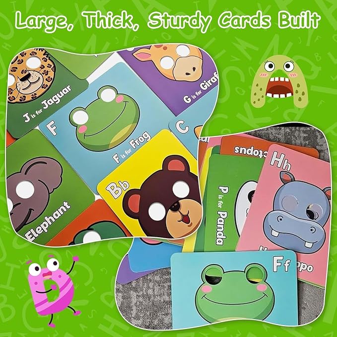 2025 New Alphabet ABC Flash Cards with Animal Masks, 26 Pcs Animal mask Alphabet Cards, Interactive Education Games, Learn Letters, English Phrases