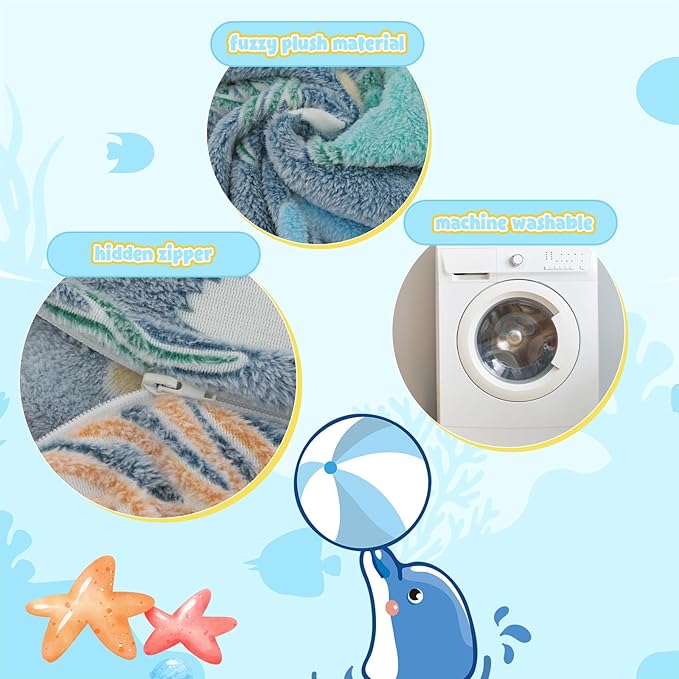 COMAX Kids Bean Bag Chair Turn into Beanbag Bed, Toddler Bean Chair for Girl Boy Sleeping, Lazy Children Bean Bags with Filler, Convertible Child Floor Mattress, Ocean Life