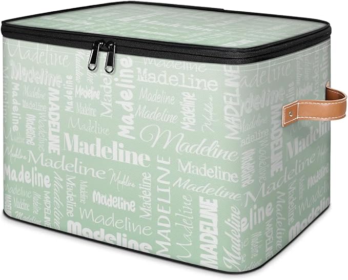 Custom Storage Basket with Name, Personalized Storage Bins with Zipper Lid, Foldable Fabric Storage Box Large capacity with Handle Green