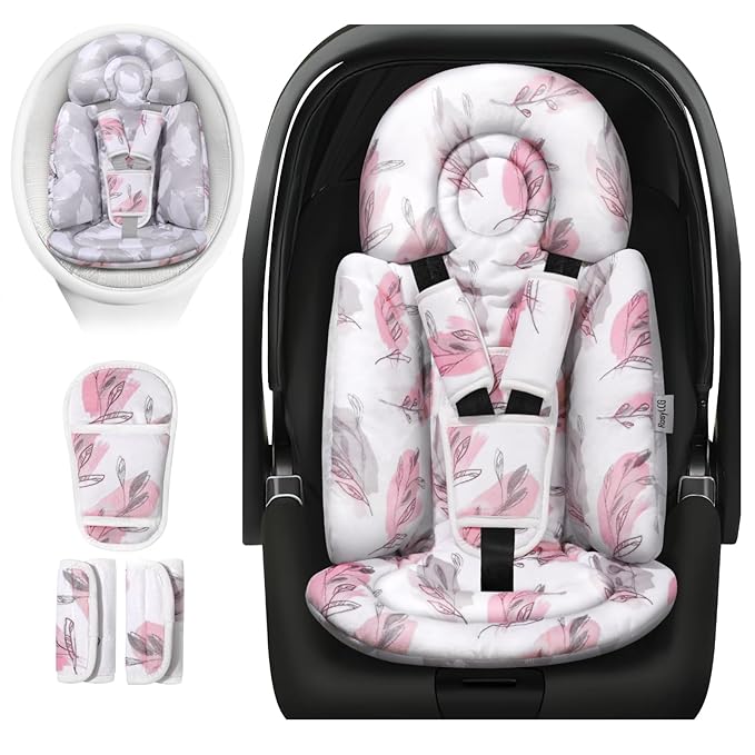 Upgraded Infant Car Seat Insert, 2-in-1 Reversible Baby Car Seat Head Support with 3 Strap Covers, All Seasons Newborn Car Seat Insert and Baby Carseat Cushion for Stroller, Swing, Rocker, Bassinets