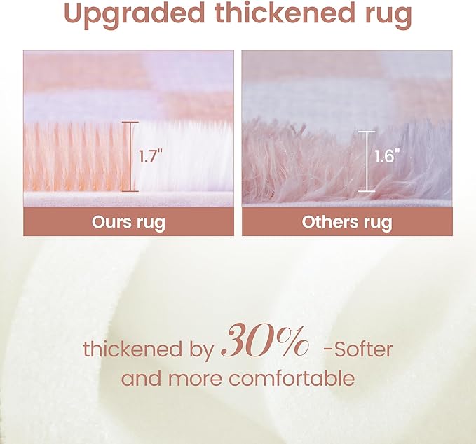 Super Soft Rug for Bedroom, 6x9 Ft Pink and White Area Rug Classic Checkered Shaggy Anti-Skid High Pile Soft Fluffy Rug Fuzzy Carpet for Living Room Bedroom Kids Room Nursery, Dorm Home Decor