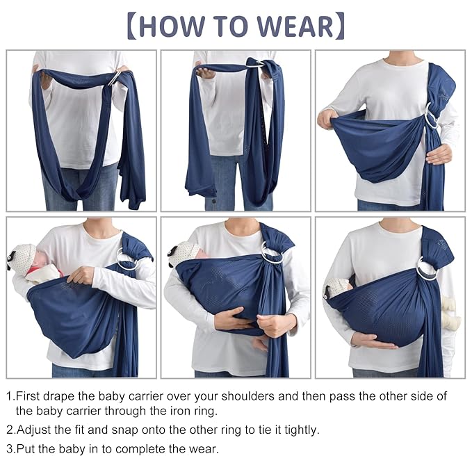 CUBY Water Baby Sling Carrier Lightweight Breathable Mesh Baby Ring Slings, Adjustable Quick-Drying Ring Sling Baby Carrier for Newborn Kids Toddlers Summer Swimming Pool Beach(Light Gray)