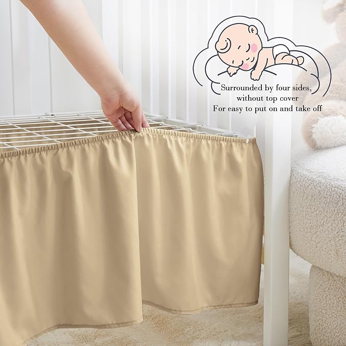 Horbaunal 2 Pack Set Crib Skirt & Crib Bed Sheet, Khaki Crib Bed Skirt 28" x 52" with 14" Drop Dust Ruffle, Soft Microfiber Toddler Bedskirt Nursery Bedding Skirt for Baby Girls and Boys