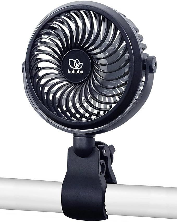 liuliuby Baby Stroller Fan with Clip | Clip On Fan for Baby Car Seat | Portable & Rechargeable with Durable Clamp | Stroller Accessories | Small Cooling USB Chargeable Battery (Jet Black)