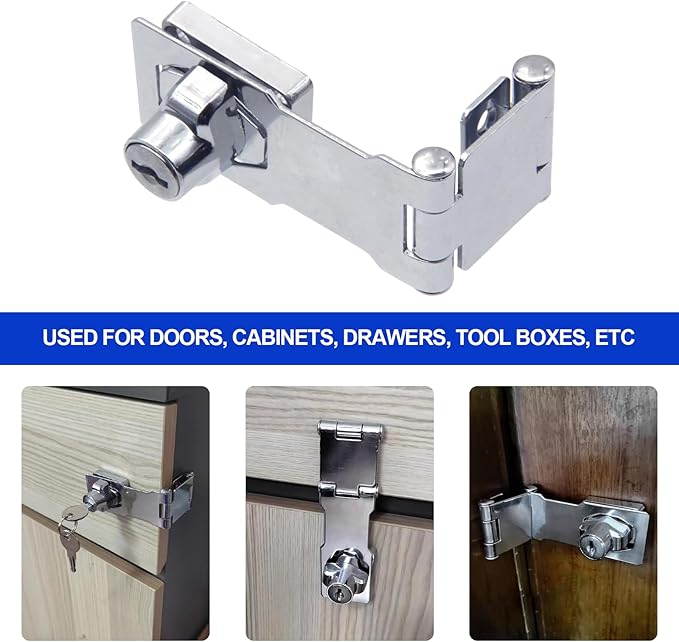 Door Lock Hasp Latchs, Collapsible Solid 304 Stainless Steel File Cabinet Lock Desk Drawer Lock, for 90 Degree and 180 Degree Drawers, Dabinets, Doors, Flip Barn Door (Individual Key)