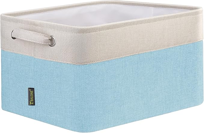 BALEINE 1 Pack Fabric Storage Bins for Shelves, Linen Storage Baskets for Organizing, Decorative Closet Bins for Clothes, Home (Skyblue, 15''x11''x9.5'')