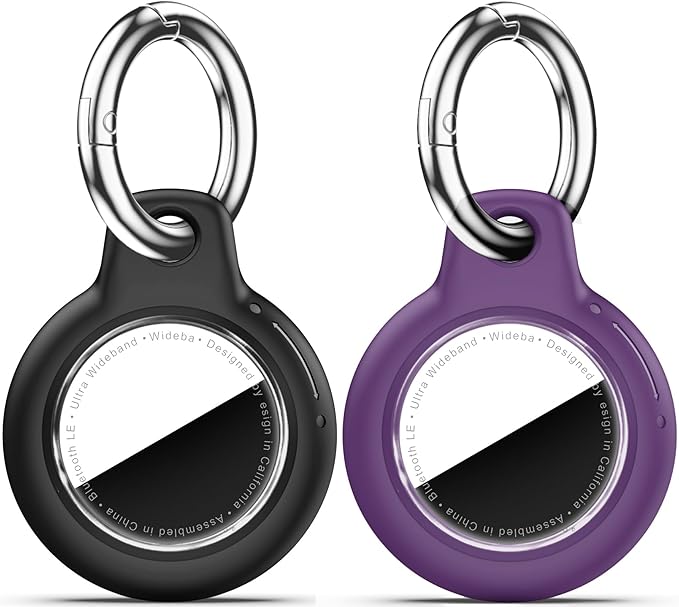 Upgrade Waterproof 2 Pack Airtags Holder with Apple Airtags Keychain, Hard PC Air Tag Case, Anti-Scratch & Shock Air tag Holder, Men's Women's Keyrings & Keychains-Black+Dark Purple