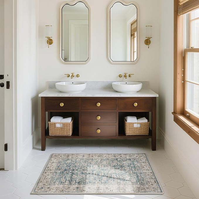 Machine Washable Entryway Throw Rug: Door Mat Indoor Entrance 2x3 Rug Boho Small Area Rug Non-Slip Low Pile Kitchen Rug for Front Door Indoor Entrance Entry Kids Room