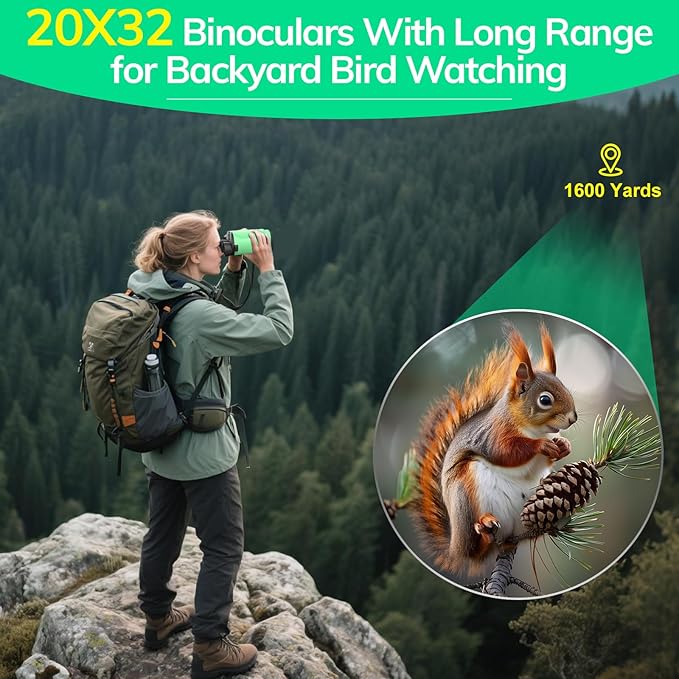 Compact Binoculars for Adults High Powered - OPAITA 20x32 Small Binoculars for Adults Kids with Low Light Vision for Hunting Cruise Ship Travel Concert Hiking Light Green