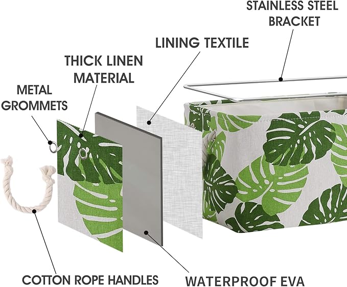 Storage Cubes, Storage Bins Baskets for Organizing 4 Pack for Organizing Toys, Clothes, Closet Baskets with Rope Handles for Nursery Home(White and Green,15.7"L×11.8"W×8.2"H)